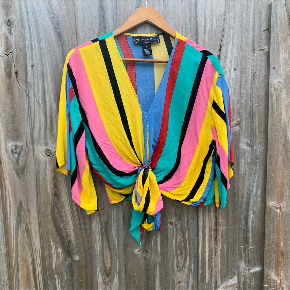 90’s  Striped Front Tie Top